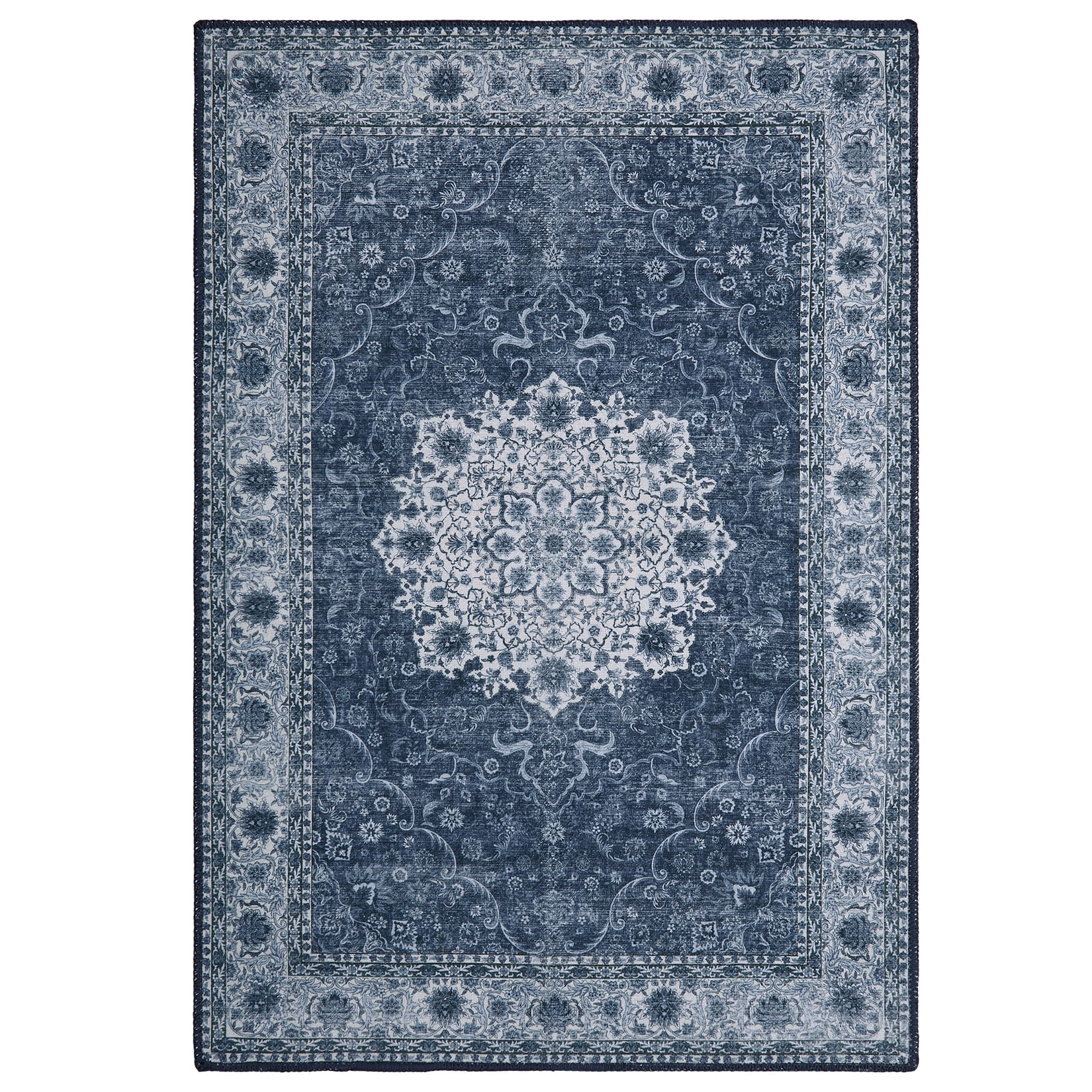 GlowSol 3' x 5' Washable Rug Distressed Persian Area Rugs Low Pile Non