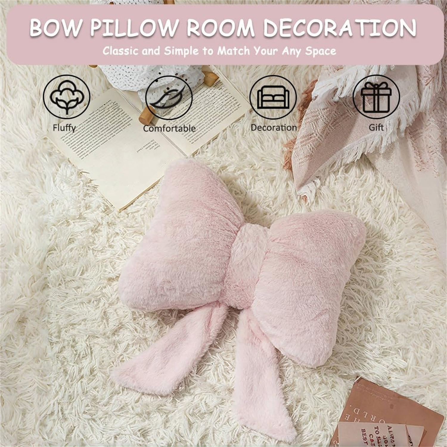 Bow Pillows Topboutique Soft Furry Pillows Plush Throw Pillows Sofa Pillows Bowknot Stuffed Throw Pillows Bow Shaped Decorative Pillows for Couch Bed Home Christmas Decor,1 Pc Pink 12.6 X 14.9 inch