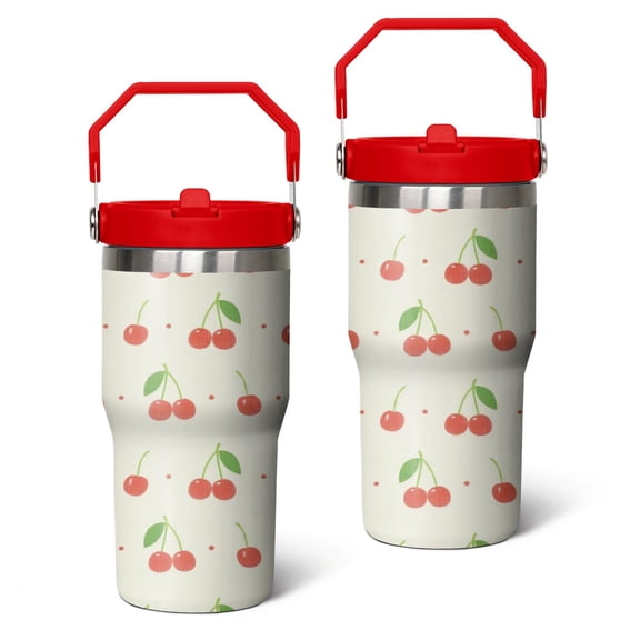 20 Oz Tumbler Retro Red Cherries Tumbler with Lid and Straw, Birthday Gift Cup for Friend Women Men Coffee Travel Mug Thanksgiving Day Halloween Christmas Gift Water Bottle
