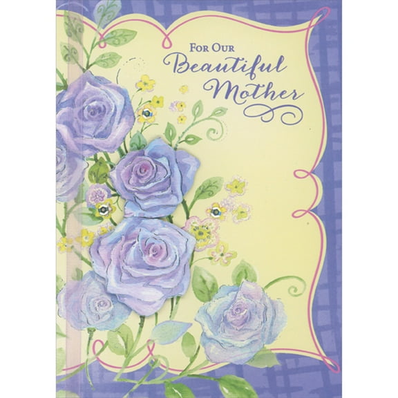 Designer Greetings Blue and Purple 3D Die Cut Flowers, Sequins and Pink Ribbon Hand Decorated Easter Card for Our Beautiful Mother