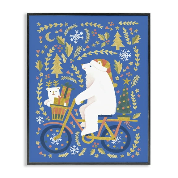 Stupell Industries Polar Bears on Bicycle Animals Painting Black Framed Art Print Wall Art, 11 x 14