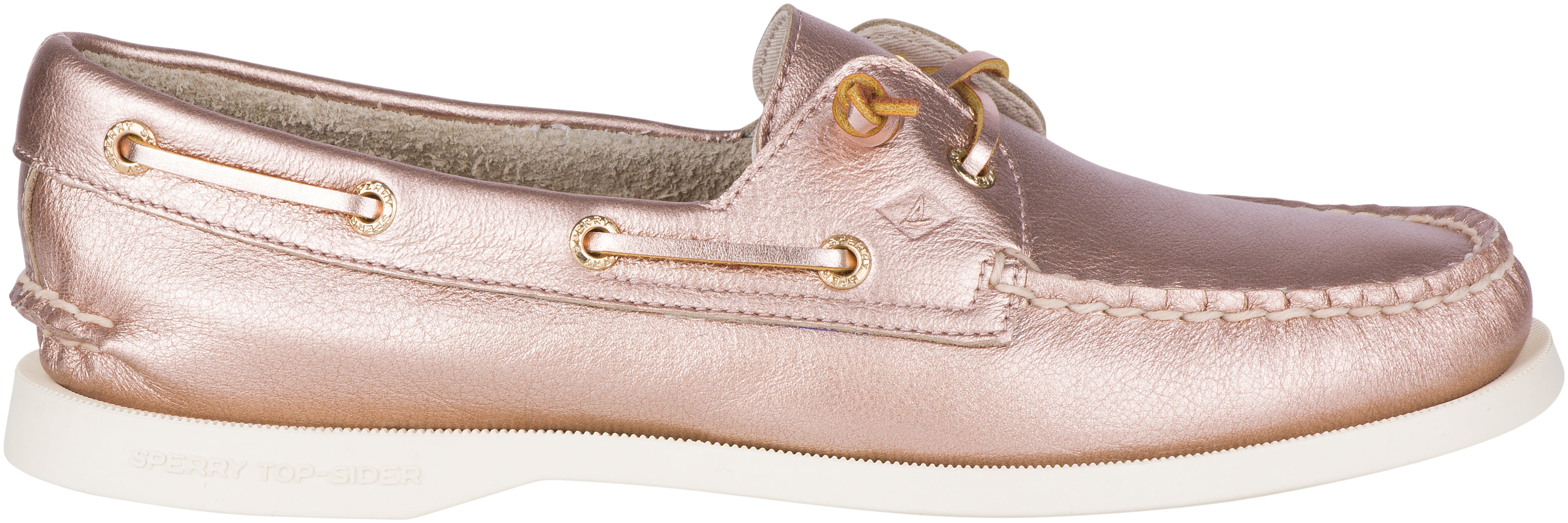 Vida Boat Shoe in Metallic Rose Gold 