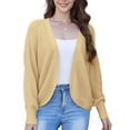 thumbnail image 3 of Asklazy Women's Loose Knit Lantern Seleeve Ribbed Sweater Open Front Caridigan,Apricot,2XL, 3 of 7