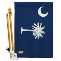 AA-SS-HS-140541-IP-BO-D-US18-AG 28 x 40 in. South Carolina States Impressions Decorative Vertical Double Sided House Flag Set & Pole Bracket Hardware Flag Set