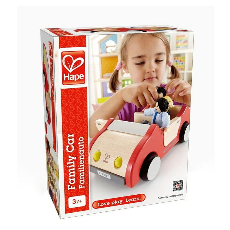 Hape Dollhouse Family Car Red Kids Wooden Car Toy Push Vehicle Accessory For Complete Doll House 8.9 x 3.5 x 5.1
