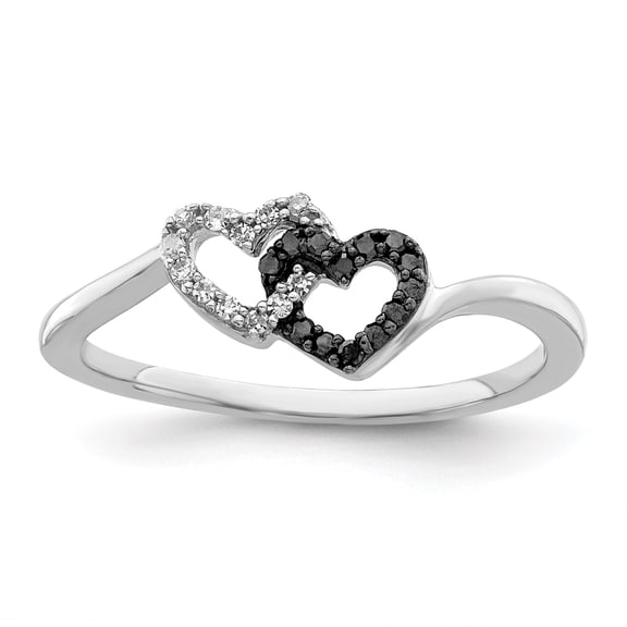 White Night Sterling Silver Rhodium-plated Black and White Diamond Double Heart Ring QQR3339-8