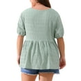 thumbnail image 3 of Agnes Orinda Women's Plus Size Babydoll Tops Texture Crew Neck Short Sleeve Flowy Summer Casual Blouse 2X Greyish Green, 3 of 6