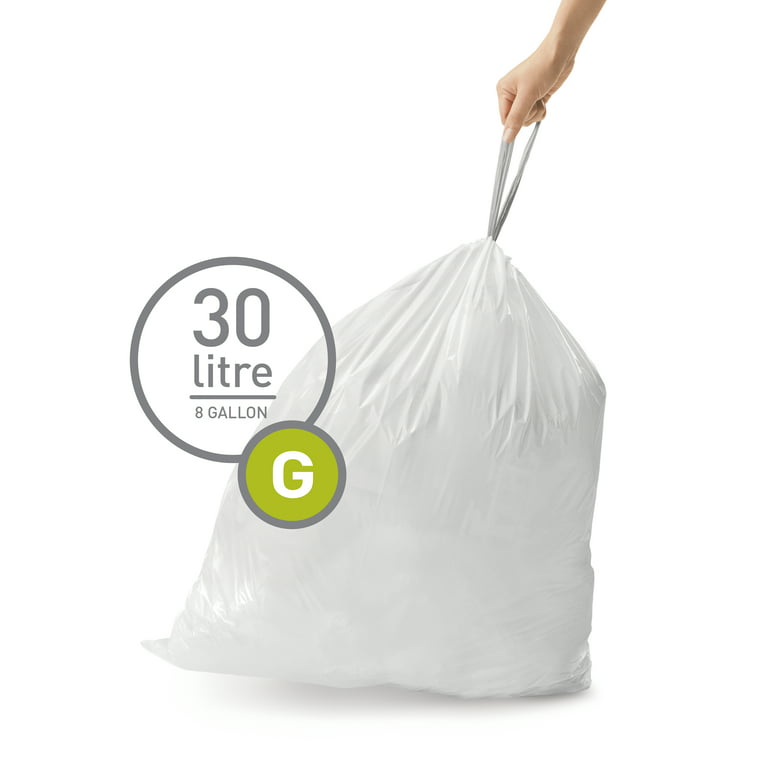  simplehuman Code G Custom Fit Drawstring Trash Bags, 30 Liter /  8 Gallon, White, 60 Count & Code B Custom Fit Drawstring Trash Bags, 6  Liter / 1.6 Gallon, White, 90 Count : Health & Household