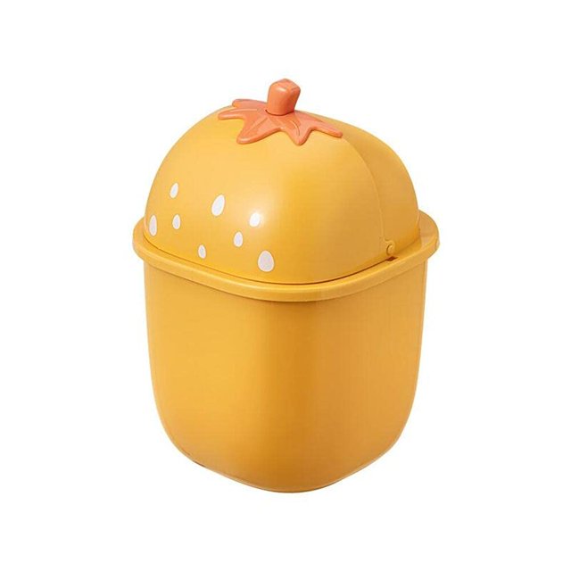 Countertop Trash Can Cute Desktop Trash Can Strawberry TabletopTrash Can Mini Garbage cans for Bedroom Living Room Bathroom Small Wastebasket with Lid (Yellow)