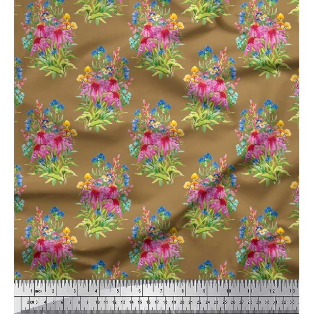Soimoi polyester Crepe Fabric Leaves & Floral Print Fabric by the Yard 52 Inch Wide