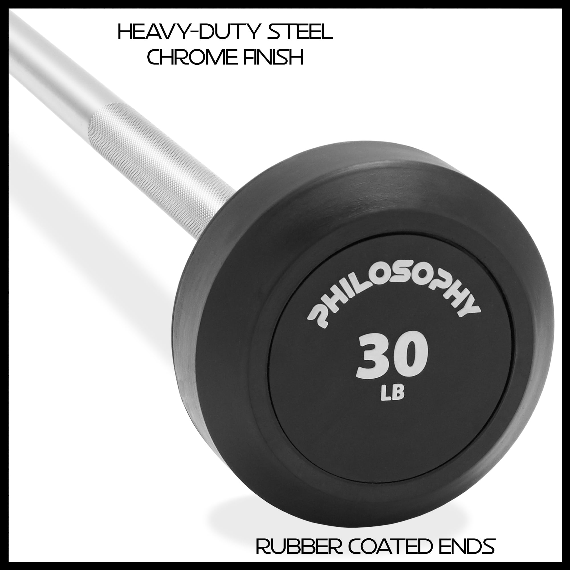 Philosophy Gym Rubber Fixed Barbell, 30 LB Pre-Loaded Weight Straight Bar for Strength Training & Weightlifting