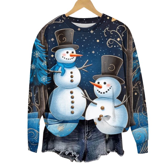 HVOBTTY Chandail-Over pour Femmes, Chandail de Noël à Col Rond Imprimé Ample à Manches Longues Multicolore, G