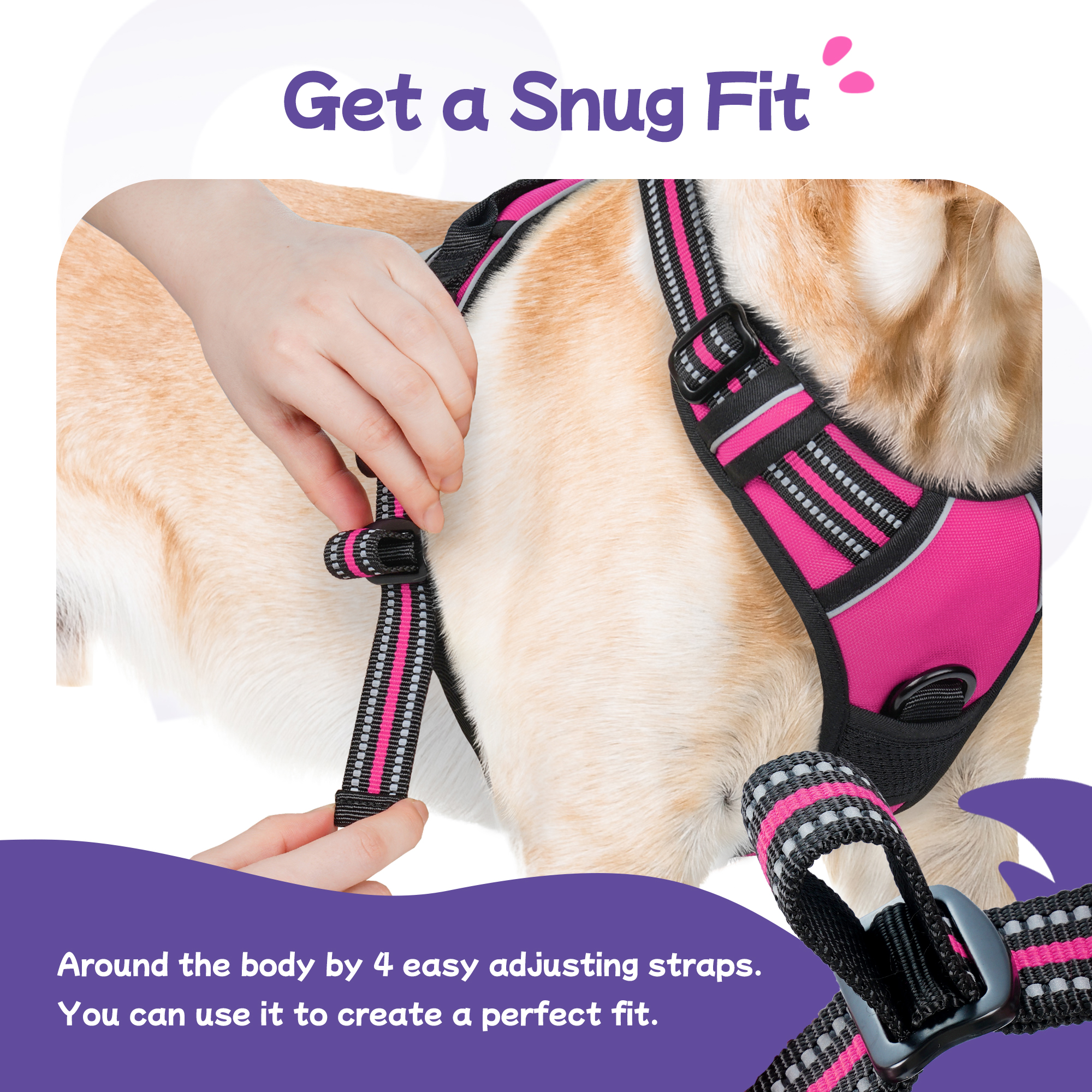 Pigo No Pull Dog Harness Large Hot Pink photo 3