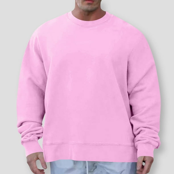 pstuiky camisa de manga larga para hombre, Blusas y camisas de cuello redondo de manga larga de color liso para hombre de moda Tops de talla grande para hombre l