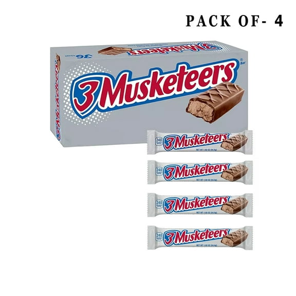 4-Pack of 3 Musketeers Full Size Chocolate Candy Bars - Snacks | 1.92 Oz. Per Bar | GOLDEN ROW