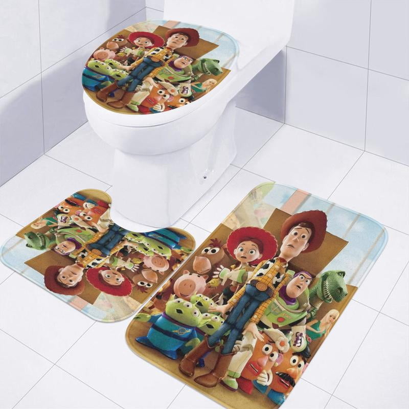 Lheaggik Cartoon Story 4 Pcs Bathroom Sets with Shower Curtain and Rugs, Waterproof Polyester Shower Curtain Sets with Hooks