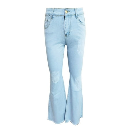 spongebob squarepants Women Solid Color Solid Flared High Jeans Flares Ankle Fashion Pants Trouser