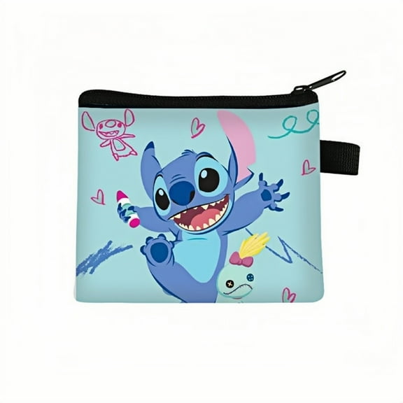 2-Pack Stitch Kawaii Anime Mini Wallet Set -Zippered Coin Purse & Polyester Card Holder