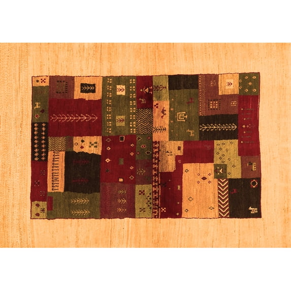 Ahgly Company Indoor Rectangle Abstract Orange Contemporary Area Rugs, 5' x 8'