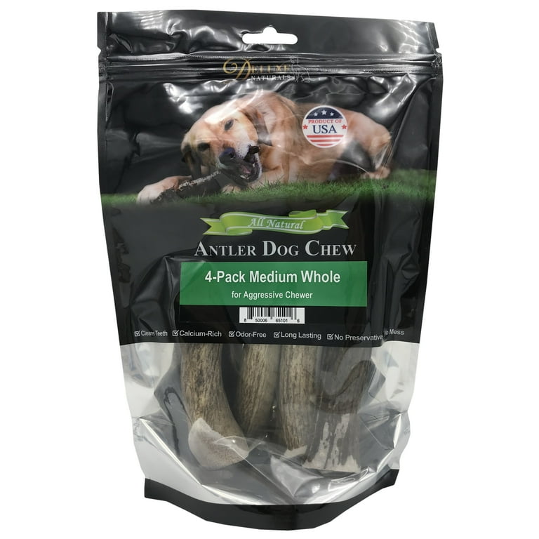 Deluxe Naturals 4-Pack Medium Whole Elk Antler Dog Chews, Natural