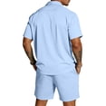 thumbnail image 7 of CONZONE Mens 2 Peice Beach Outfits Solid Color Short Sleeve Buttons Up Shirts Shorts Sets Breathable Summer Tracksuits, 7 of 7