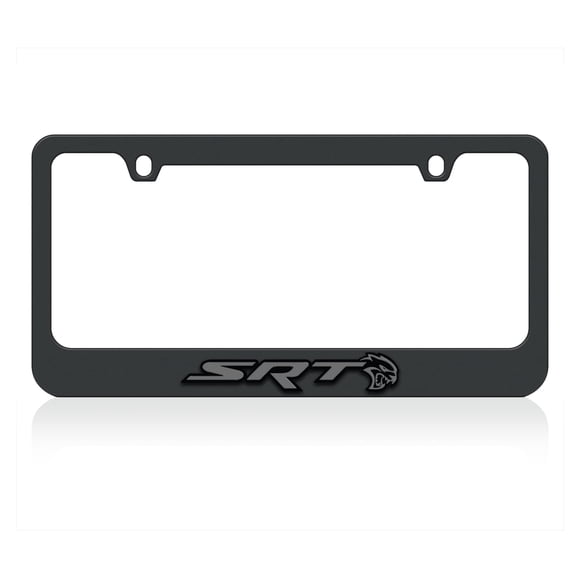 Eurosport Daytona- Compatible with -, SRT with Hellcat Charcoal UV Direct on Black Acrylic - Black License Plate Frame