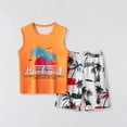 thumbnail image 3 of XUELUO Kids Boys Casual Outfit Sets Summer Coconut Tree Print Crew Neck Sleeveless Vest Tank Tops And Shorts Fashion Casual Daily-Wear,Orange,7 Years, 3 of 9