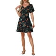 thumbnail image 2 of INSPIRE CHIC Floral Printed Dress for Women's Summer Short Sleeve Ruffle Hem Lace Up Cinched Waist Dress, 2 of 5