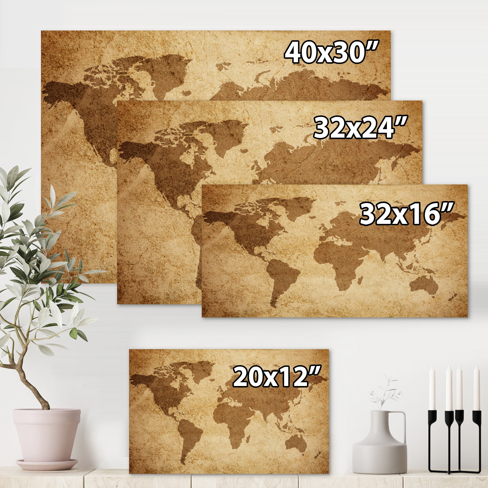 Ancient World Map V 32 in x 24 in Painting Canvas Art Print, by Designart