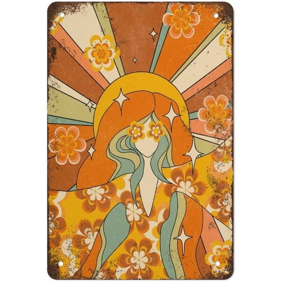 70s Decor, 70s Floral Pattern Print, Retro 70s Home Decor, 70s Wall Art, Flower Child Art, Hippie Print,Retro Signs Home Decoration Gifts for Mom, Dad and Friends Metal Tin Sign 8X12 Inch