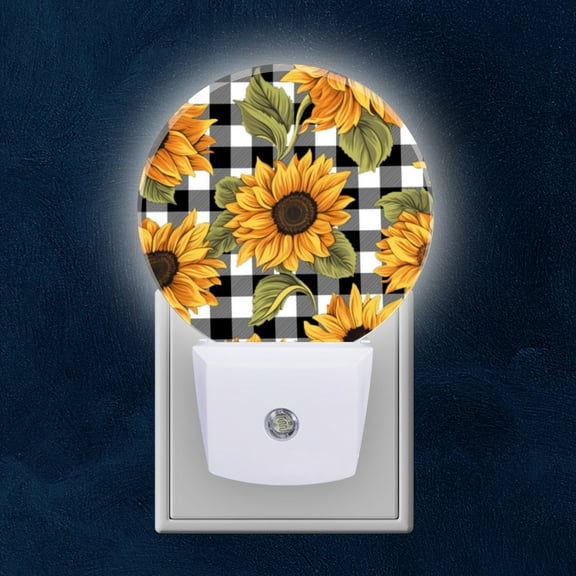 Night Light Plug into Wall,Dusk to Dawn Sensor Auto-On/Off for Bathroom, Hallway,Kids Room-Close Up Of Sunflowers On Checkered Background