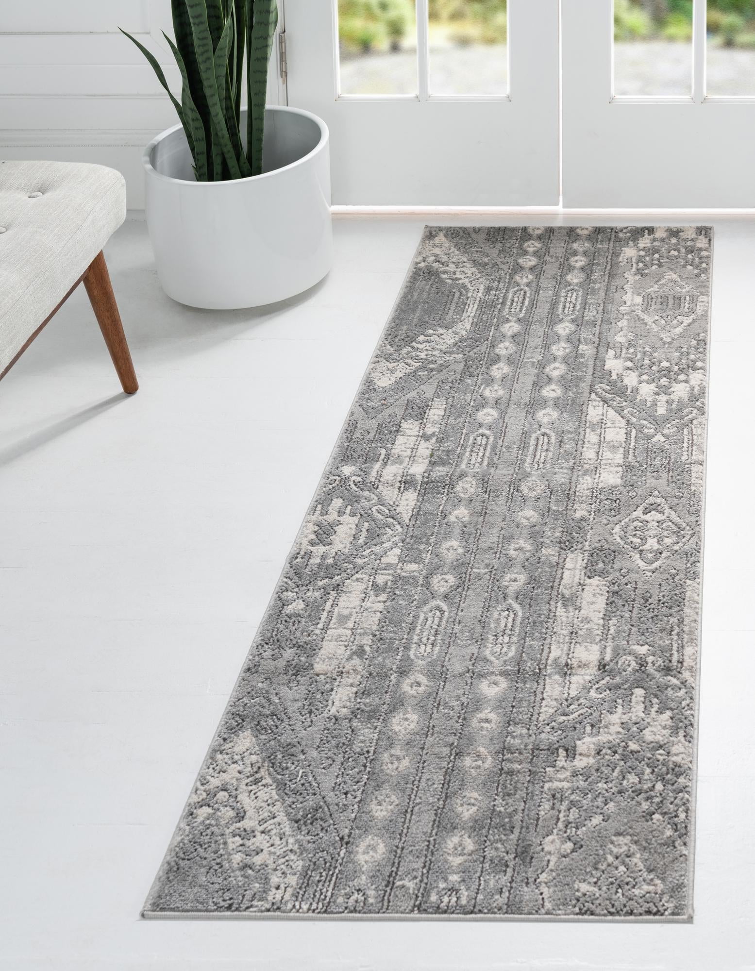 Oregon Collection Rug 12 Ft Runner Gray LowPile Rug Perfect