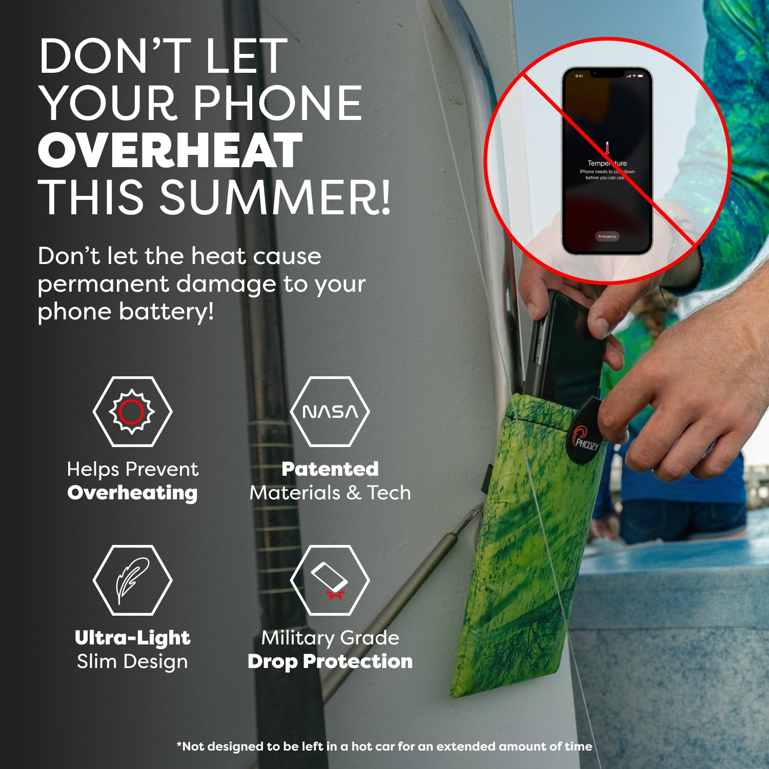 PHOOZY Thermal Phone Case - XP3 Series: Ultra-Rugged Insulated Cell Phone Pouch Prevents Overheating, Extends Battery Life, Drop Protection, Floats in Water, New AGION Lining (Large - Mahi Green)