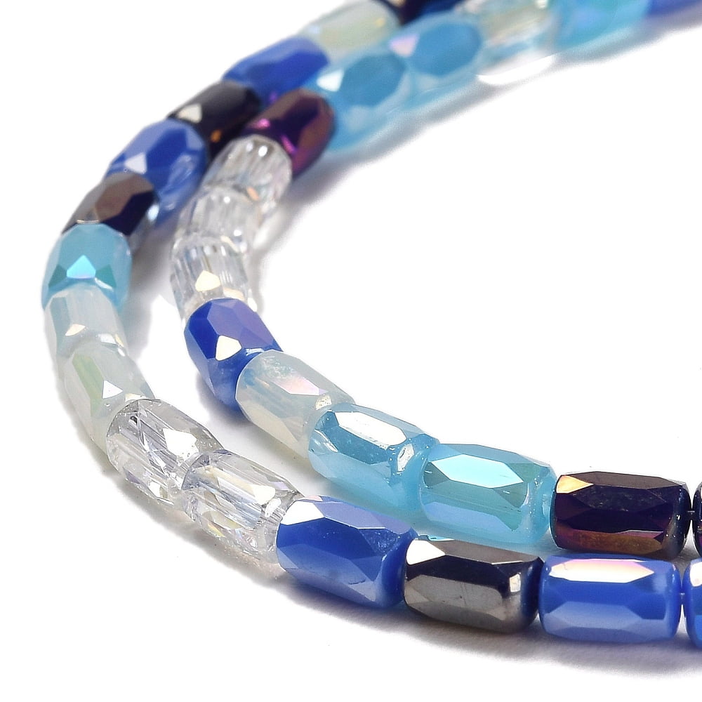 10strands Electroplate Glass Beads Strands Faceted Column Blue 6~6.5x4mm Hole: 0.8mm about 80pcs/strand 20.12~20.24 inch(51.1~51.4cm)