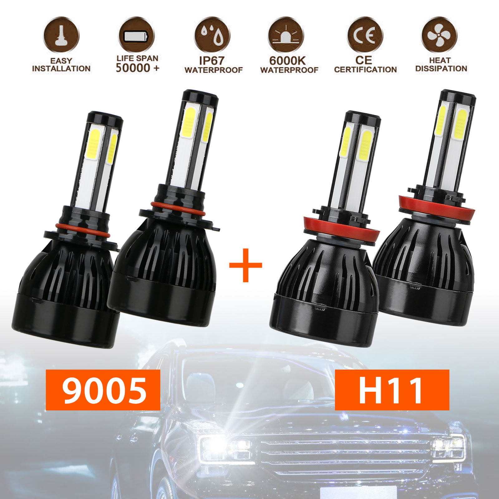9006 160W 16000LM Car LED Conversion Headlight Kit 6000K Xenon White Bulbs 
