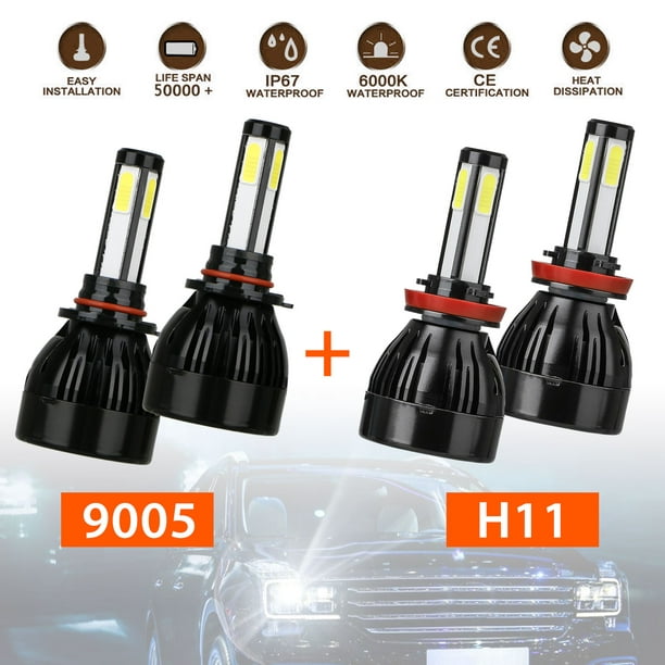 EEEkit Combo Headlights, 9005+H11 LED Headlight Conversion Kit High Beam fog Light 6000K, Waterproof 160W 16000LM 9005/HB3 9006/HB4 Headlight Bulbs COB Chips - Walmart.com