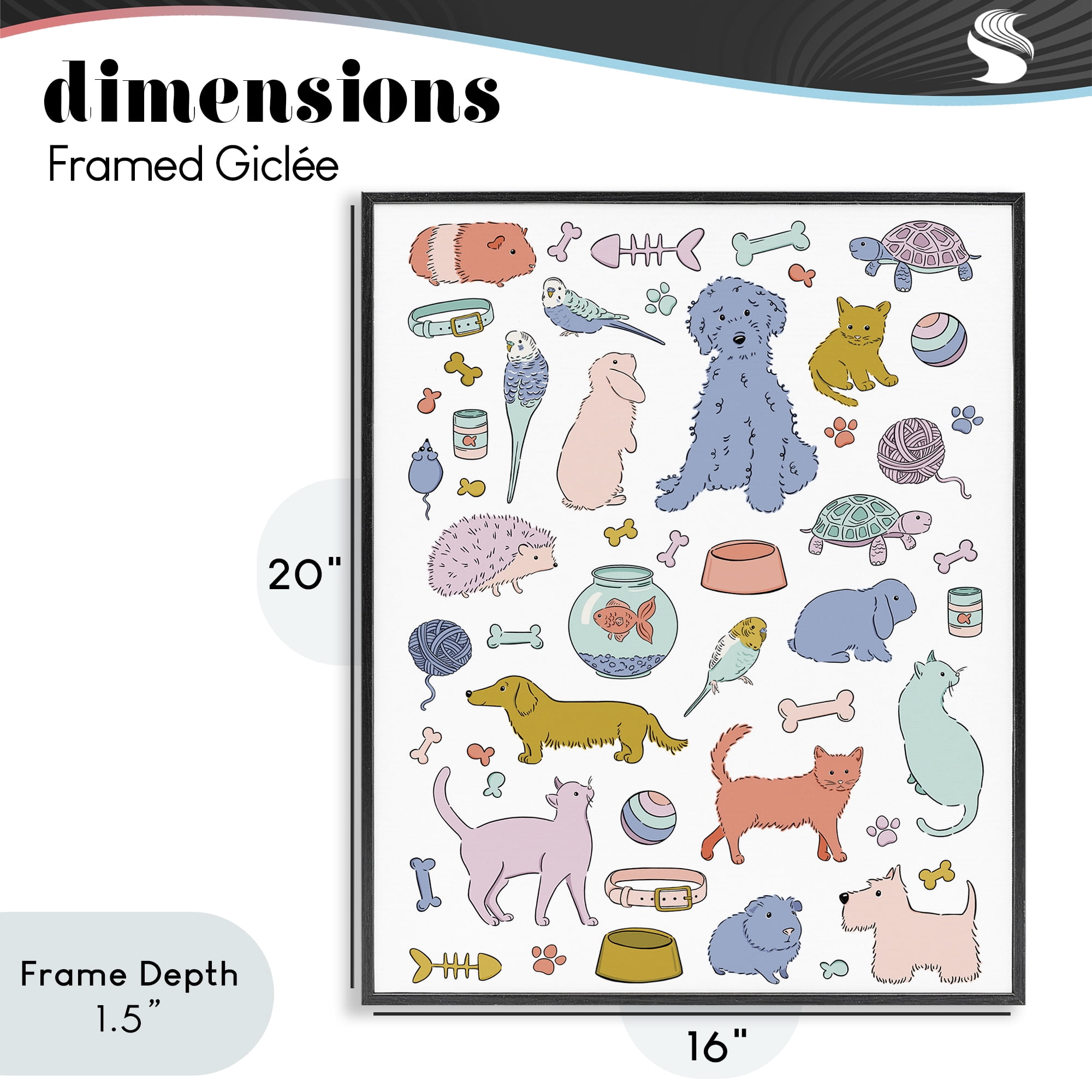 Stupell Industries Pet Shop Menagerie Black Framed Giclee Art, design by Bethany Sandoval