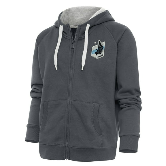 Women's Antigua Charcoal Minnesota United FC Logo Victory Full-Zip Hoodie
