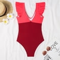 thumbnail image 4 of Women's Ruffled One Piece Swimsuits V Neck Tummy Control Cutout High Waisted Bathing Suit, Limited Time Offer, Under 10 Dollars, 4 of 4