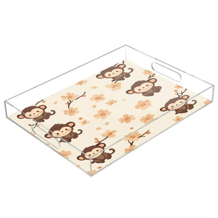 

Acrylic Tray 15.7*11.8*1.9 Inch Transparent Tray Food Tray Tea Cup Tray Serving Trays Cosmetics Storage Kitchen Table Bathroom Sundry Storage Cute Little Brown Monkey