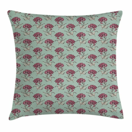Almonds Roses - Retro Throw Pillow Cushion Cover, Blooming Carnation Gentle Flourishing Nature Victorian Spring, Decorative Square Accent Pillow Case, 18 X 18 Inches, Pale Green Dried Rose Almond Green, by Ambesonne