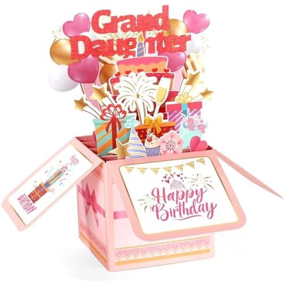 Happy Birthday Granddaughter Pop Up Card, Foldable Colorful Balloons & Fireworks 3D Birthday Greeting Card Box with Envelope Creative Granddaughter Gift form Grandparents$$Office