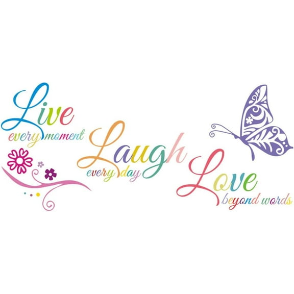 Live Love Laugh Set 3 Wall Sticker Motivational Decals,Family Inspirational Wall Stickers Quotes(18x39, Green Blue Purple)