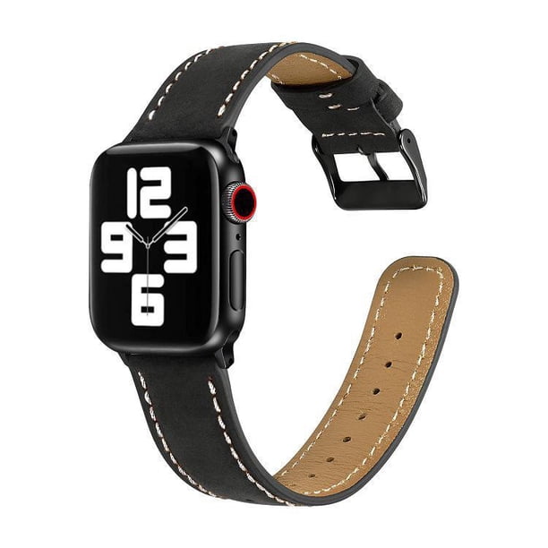 Compatible con Apple Watch Band - Correa de repuesto de cuero negra de 49 mm, 45 mm, 44 mm y 42 mm Compatible con Apple Watch Ultra Series 8, 7 (45 mm), SE, 6, 5, 4 (44 mm), 3, 2, 1 (42 mm)