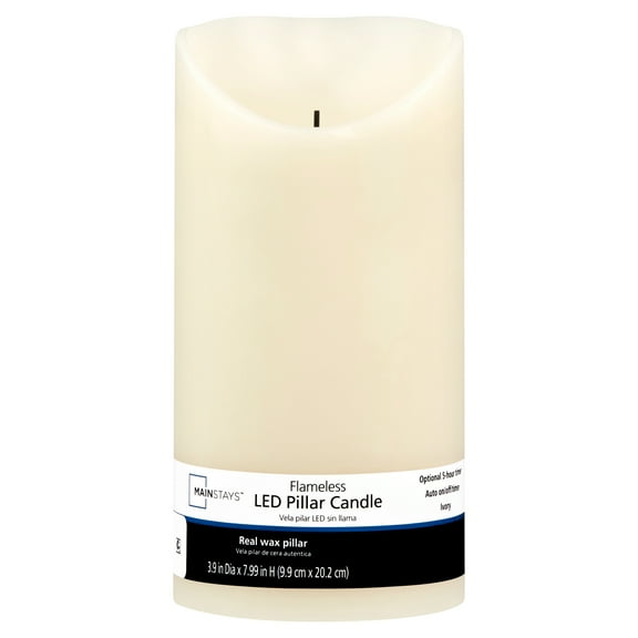 Mainstays 3x4 Inch Flameless LED Pillar Candle, White Color, No Scent, Single Pack