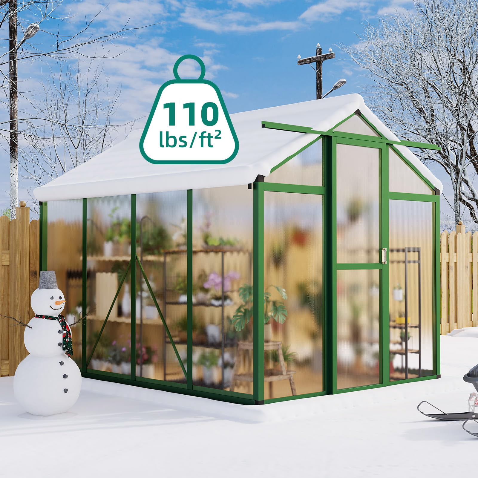 Yeshouse 6x8 FT Outdoor Greenhouse, Easy Assembly Walk-In Design with Aluminum Frame & PET Panels for Backyard