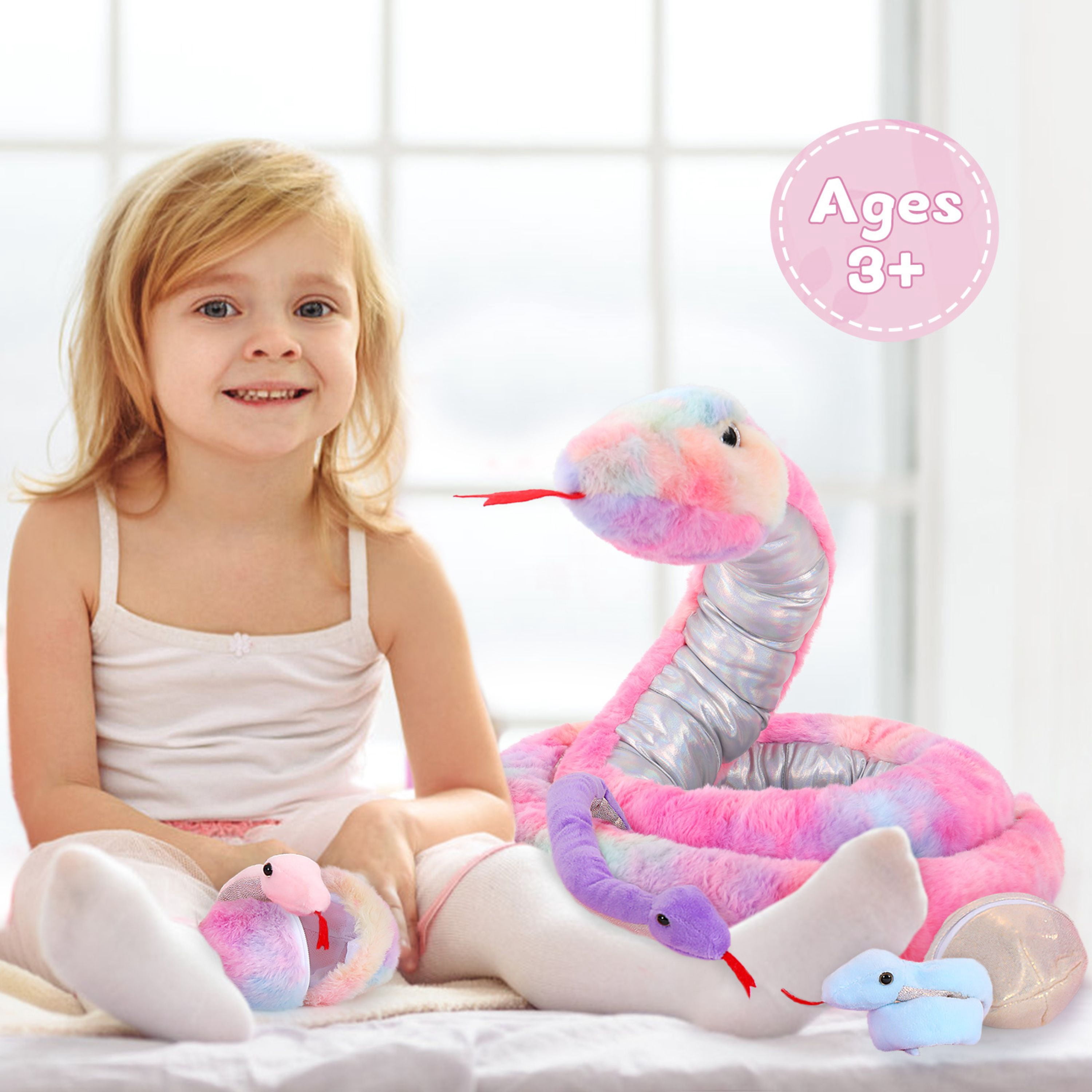 Tezituor 7Pcs Snake Stuffed Animal 79'' Giant Stuffed Snake with 3 Baby Snakes and 3 Eggs Plush Toy