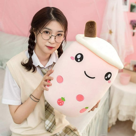 Hitoshe Boba Plushie - Almohada De Peluche Boba De 19,7 Pulgadas, Almohada Para Abrazar Regalos (Fresa Rosa)