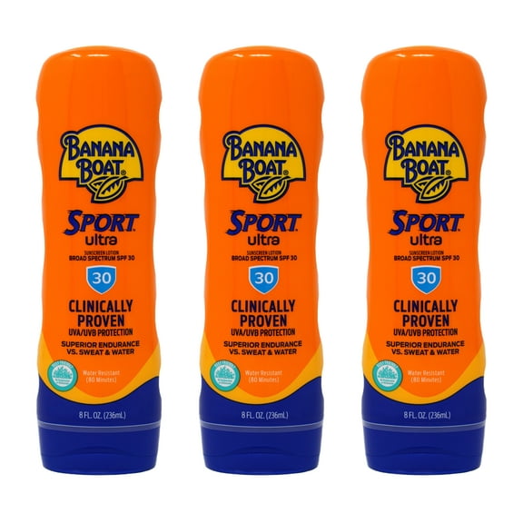 Banana Boat Sport Performance Lotion Sunscreens with PowerStay Technology, 30 Ounces (Pack of 3)