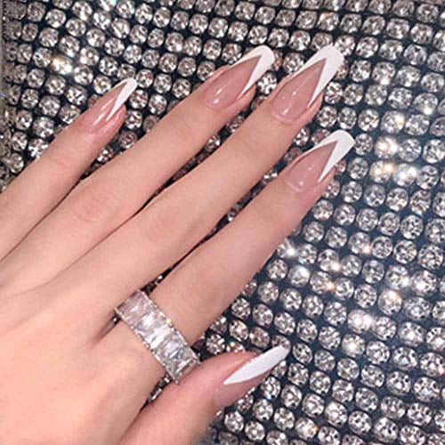 Poliphili 24pcs Super Long Gradient Press On Removable Wear Fake Nails Ballerina Extra Long Coffin Art Manicure Full Cover Acrylic False Nails Tips For Girls And Women White V Walmart Com